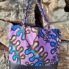 Sac fourre tout réversible simili wax mauve et bleu
