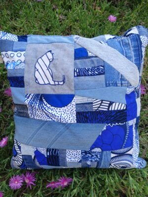 Housse coussin  Chat de dos bleu et blanc