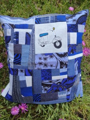 Housse coussin Vespa bleu