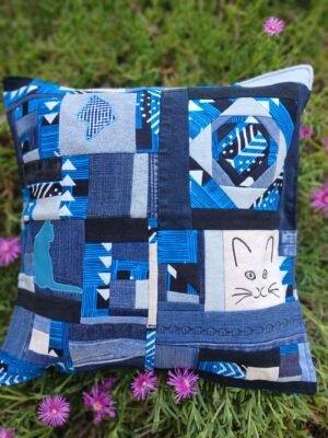Housse coussin  Chats turquoise et noir