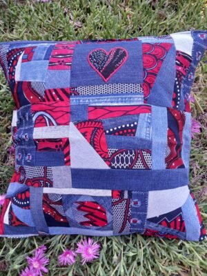 Housse coussin  Cœur rouge et bleu
