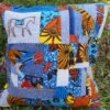 Housse coussin  cheval  orange et bleu