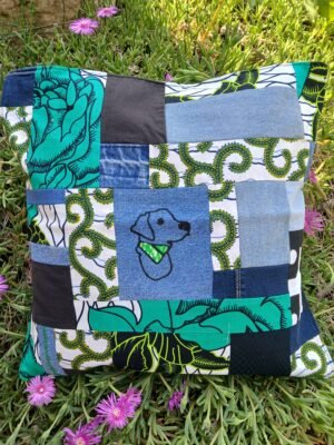 Housse coussin Labrador vert et noir