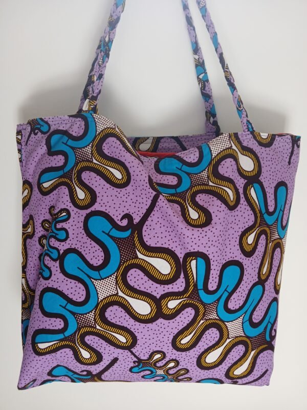Sac fourre tout réversible simili wax mauve et bleu