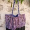Sac fourre tout réversible simili wax violet, noir et doré