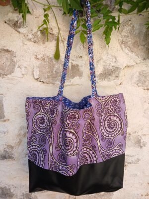 Sac fourre tout réversible simili wax violet, noir et doré
