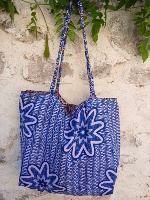 Sac fourre tout réversible simili wax violet, noir et doré