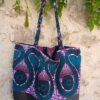 Sac fourre tout réversible simili wax violet et vert