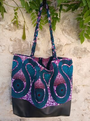 Sac fourre tout réversible simili wax violet et vert
