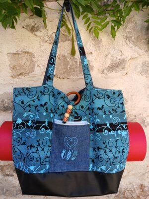 Sac de yoga / sport bleu et noir Grand modèle