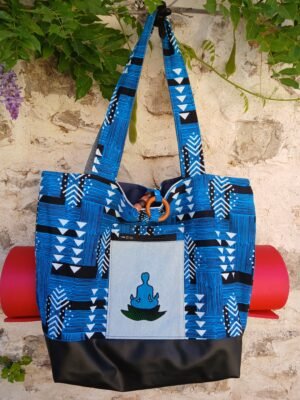 Sac de yoga / sport turquoise et noir Grand modèle