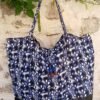 Sac fourre tout réversible simili wax XXL bleu et noir