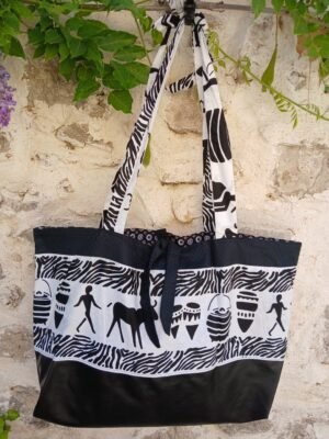 Sac fourre tout  simili wax XXL noir et blanc