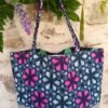 Sac fourre tout réversible simili wax rose et vert