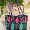 Sac fourre tout réversible simili wax rose et vert