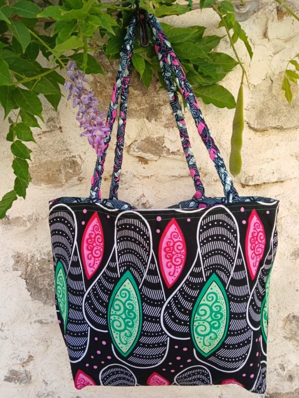 20250624_103439 Sac fourre tout réversible simili wax rose et vert