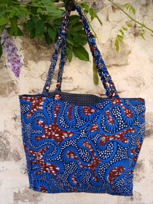 Sac fourre tout réversible wax bleu et marron
