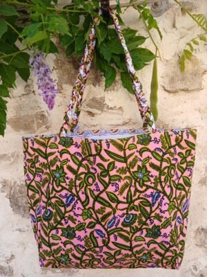 Sac fourre tout réversible wax rose et vert