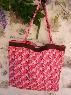 Sac fourre tout réversible wax rose, rouge et marron