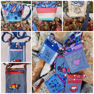 Sac Patchwork carrés Wax turquoise et jean