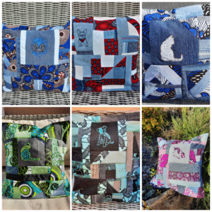 Sac Patchwork carrés Wax turquoise et jean