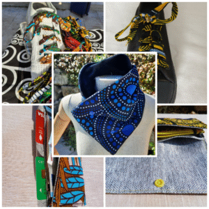 Sac Patchwork carrés Wax turquoise et jean