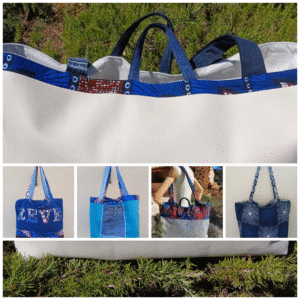 Sac Patchwork carrés Wax turquoise et jean