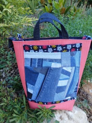 Sac poche patchwork vinyle marin corail