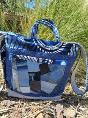 Sac bleu roi poche patchwork en jean