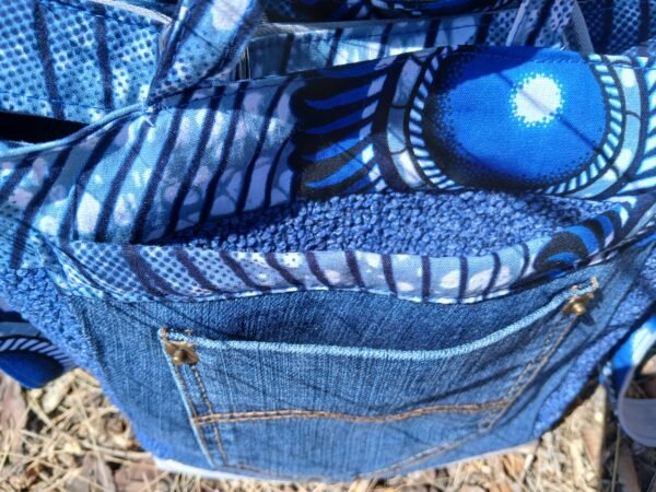 Sac bleu roi poche patchwork en jean