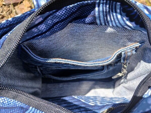 Sac bleu roi poche patchwork en jean