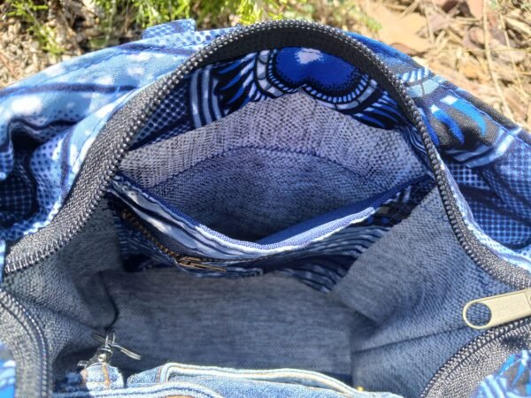 Sac bleu roi poche patchwork en jean