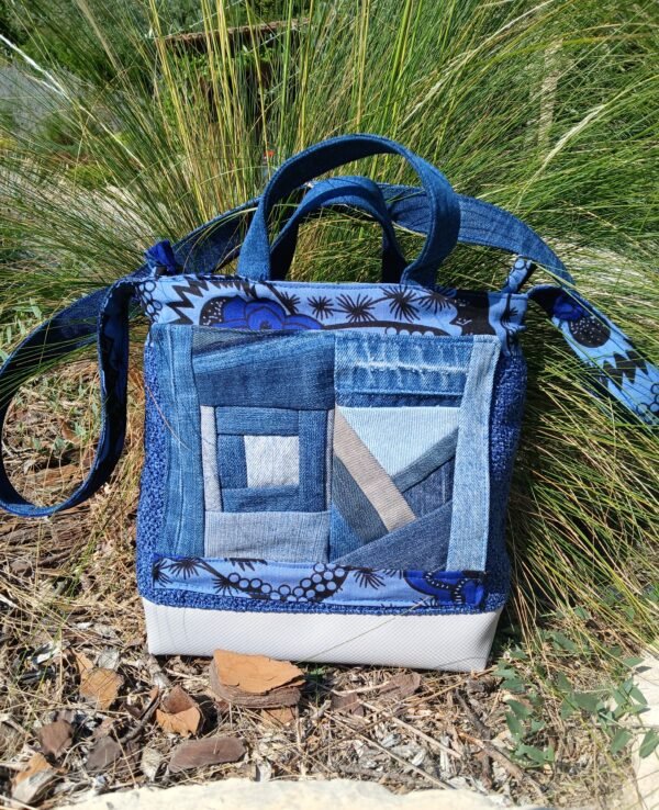 Sac bleu roi poche patchwork jean