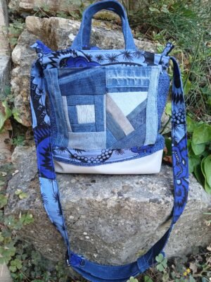 Sac bleu roi poche patchwork jean