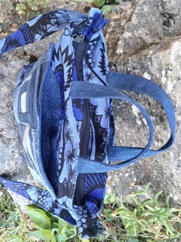 Sac bleu roi poche patchwork jean