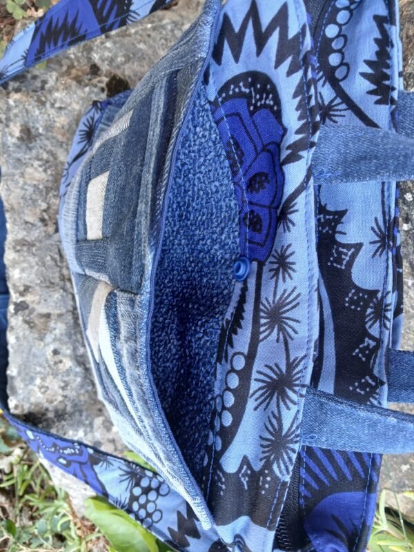 Sac bleu roi poche patchwork jean