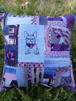 Housse coussin Dog Français violet et parme