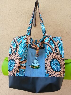 Sac de yoga / bleu et saumon Grand modèle