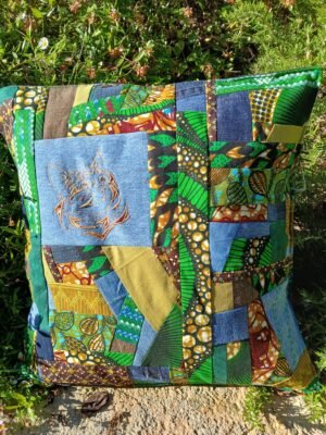 Housse coussin tête de chat vert