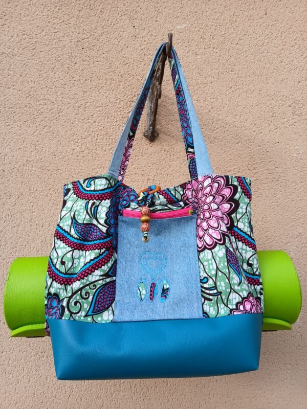 Sac de yoga / sport vert, rose et bleu Petit modèle