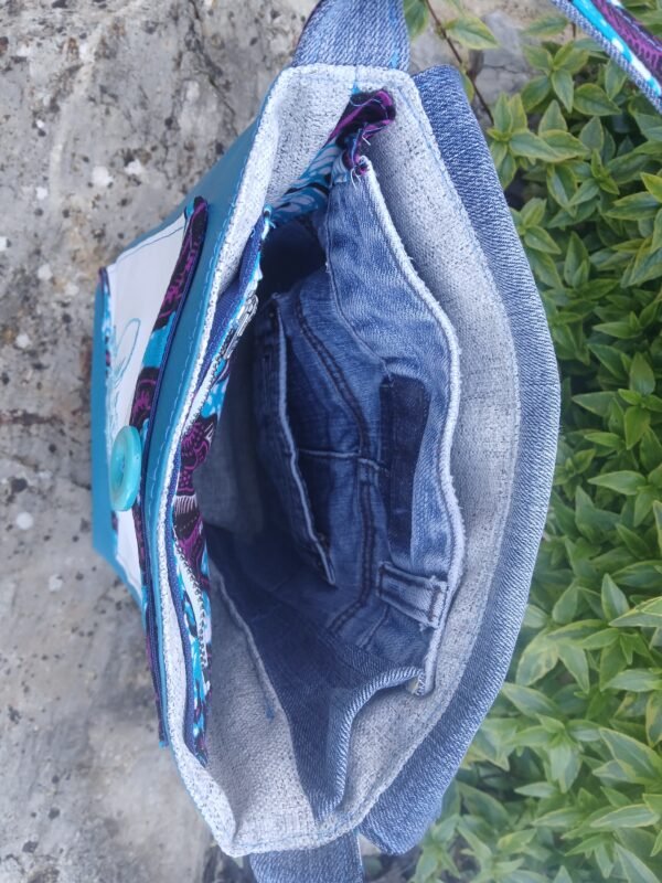 Sac Bandoulière multipoches chat bleu