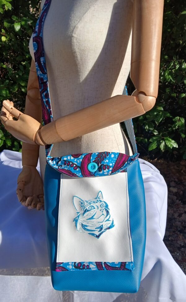 Sac Bandoulière multipoches chat bleu