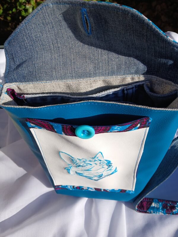 Sac Bandoulière multipoches chat bleu