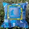 Housse coussin chat turquoise jaune